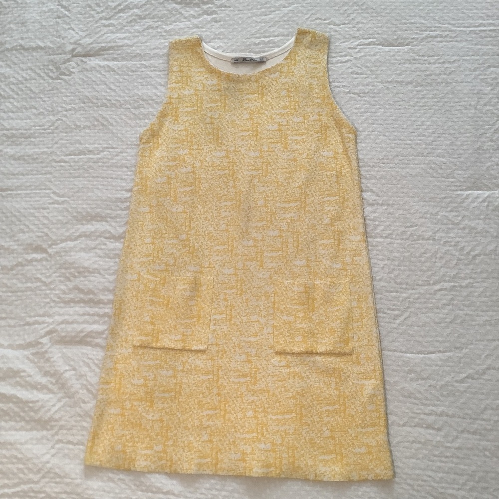 ZARA Knit Yellow White Melange Sleeveless Front Pockets Sweater Dress, Large